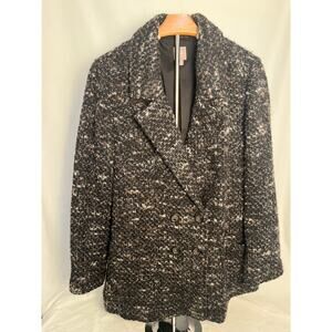 J. Jill Coat Large Black Gray Boucle Textured Double Breasted